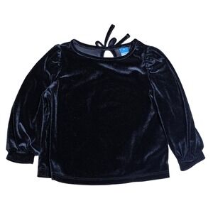 Old Navy Black Velvet Tee Top Girl's Size2T Puff Sleeve Bow Back Long Sleeve